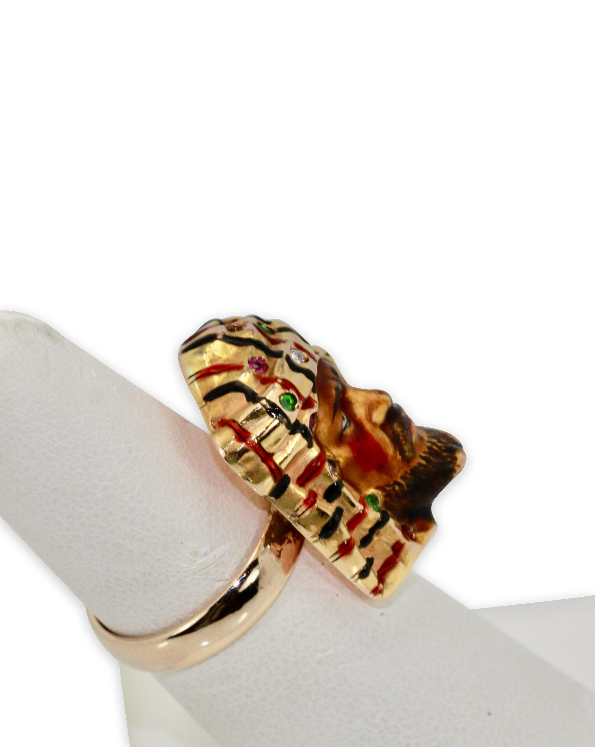 Enamel Moor face ring, 14K
