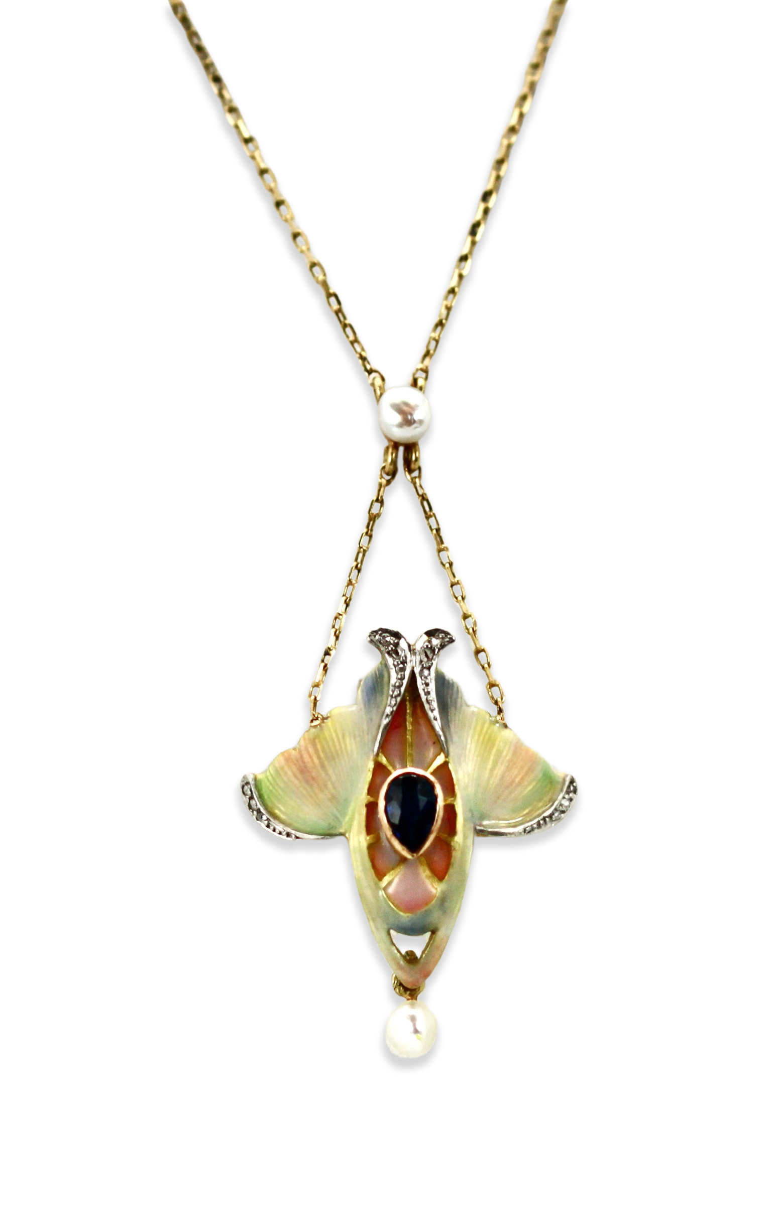 Vintage enamel pendant, 14K