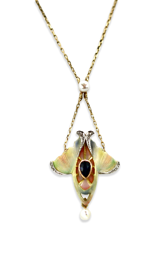 Vintage enamel pendant, 14K