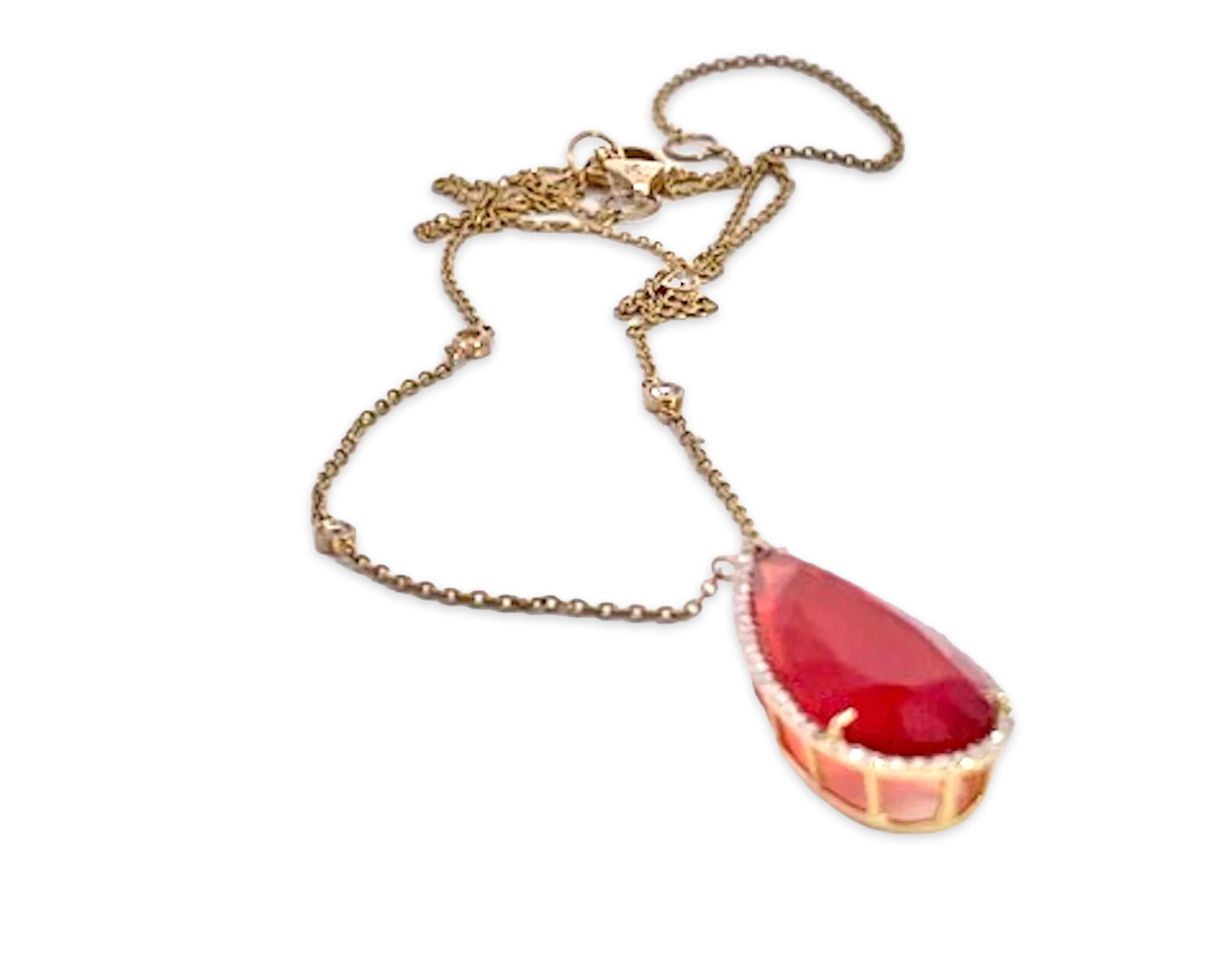 Fire Opal with Diamond surround 18K