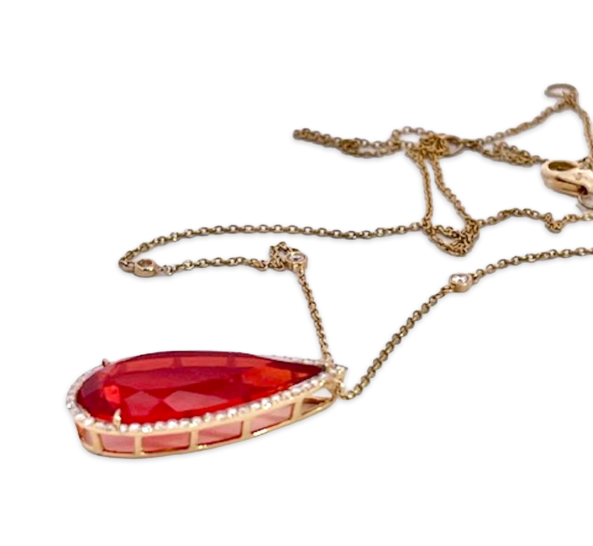 Fire Opal with Diamond surround 18K