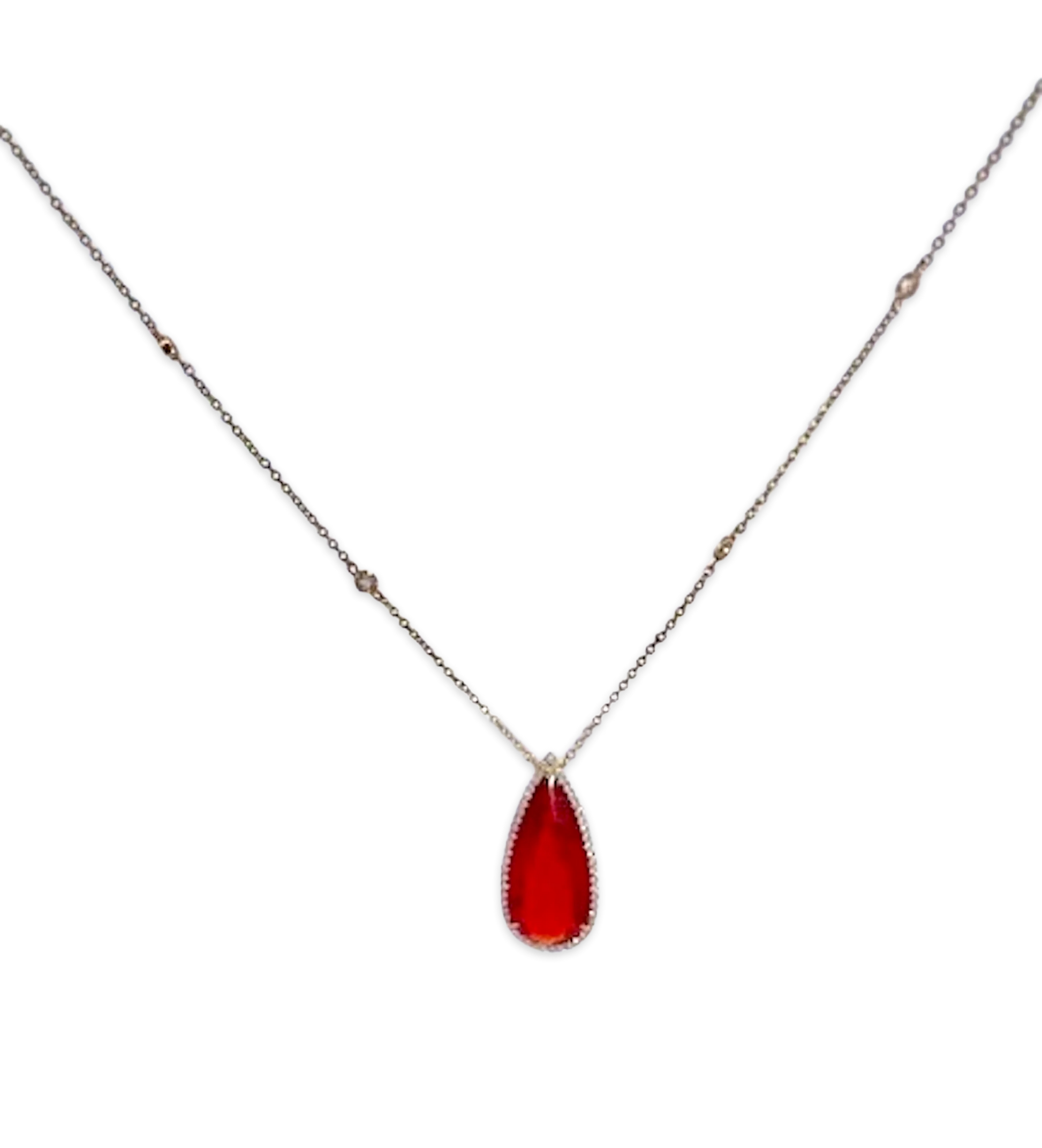 Fire Opal with Diamond surround 18K