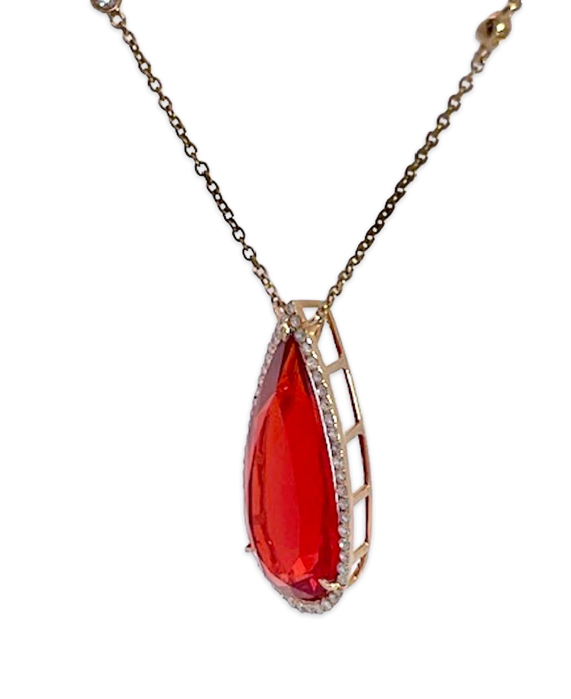Fire Opal with Diamond surround 18K