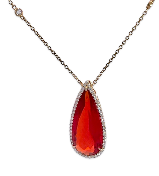 Fire Opal with Diamond surround 18K