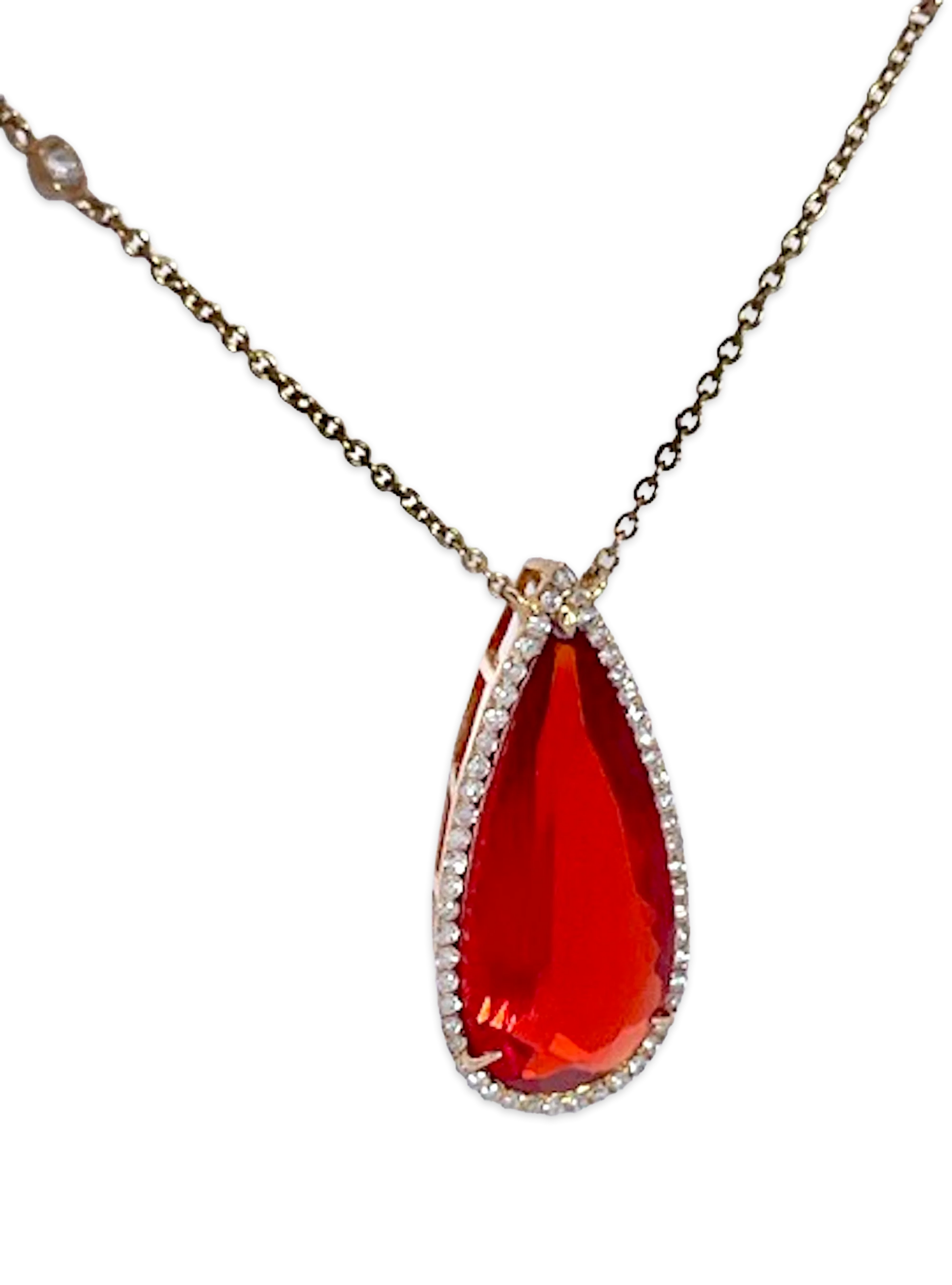 Fire Opal with Diamond surround 18K