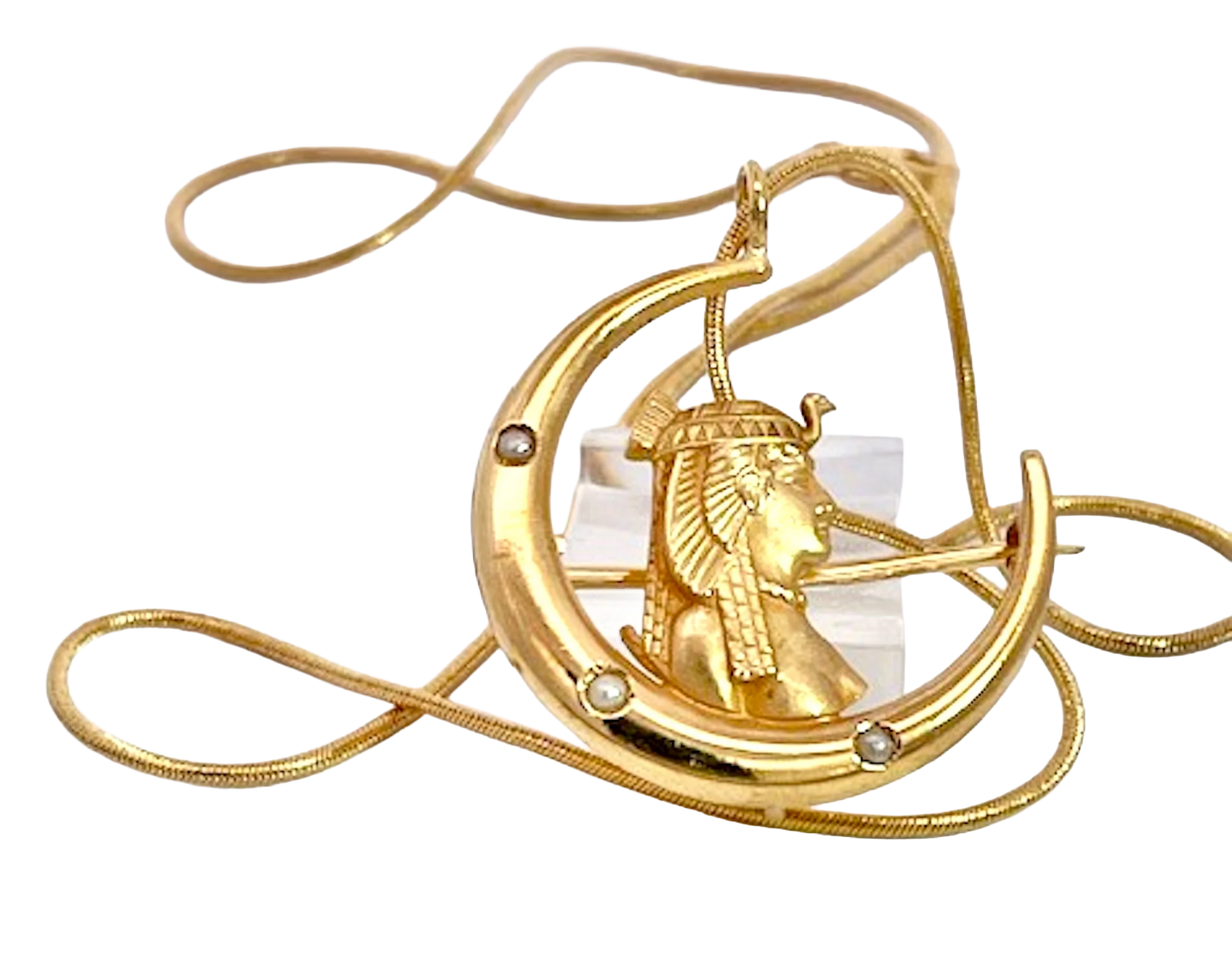 Egyptian Revival Pharoah on Crescent Moon 14K