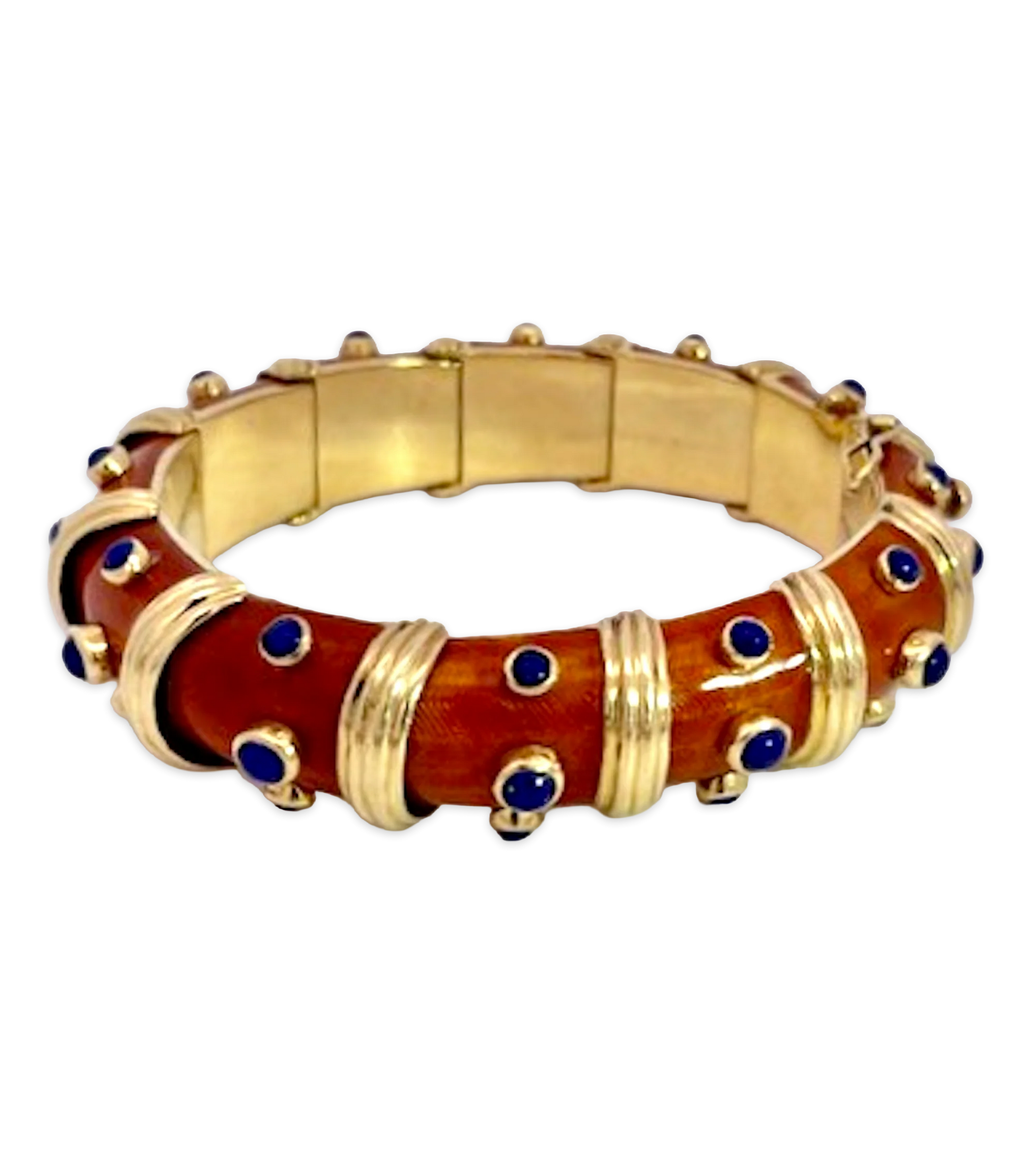 18K Guilloche Enamel Bracelet w/ Lapis lazuli inserts