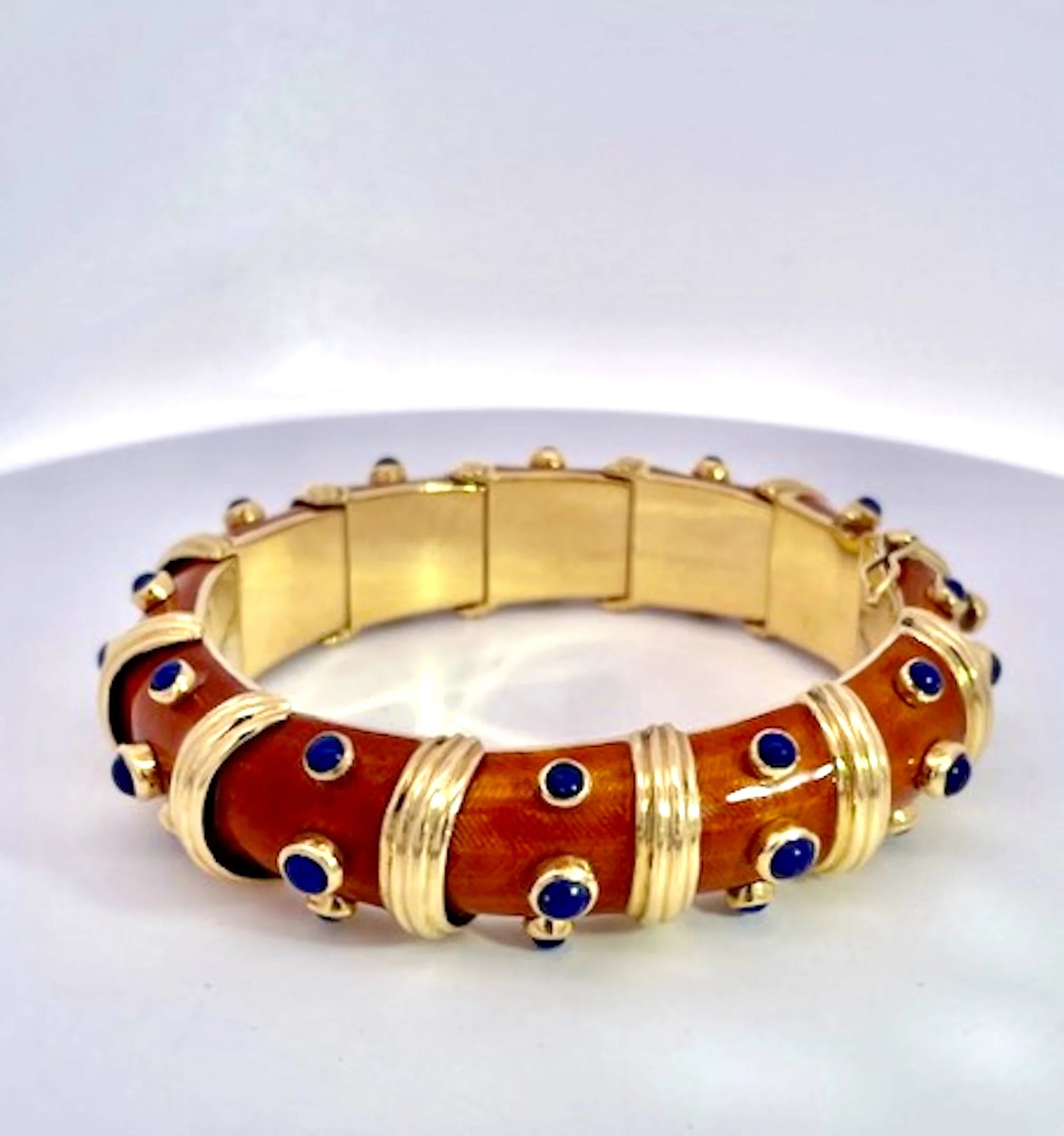 18K Guilloche Enamel Bracelet w/ Lapis lazuli inserts