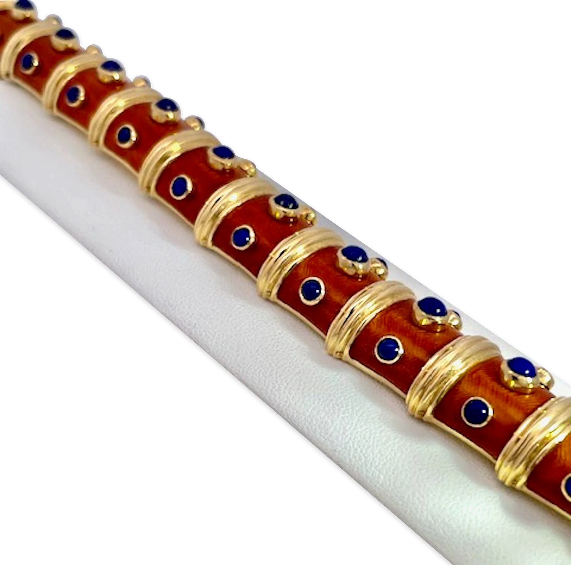 18K Guilloche Enamel Bracelet w/ Lapis lazuli inserts