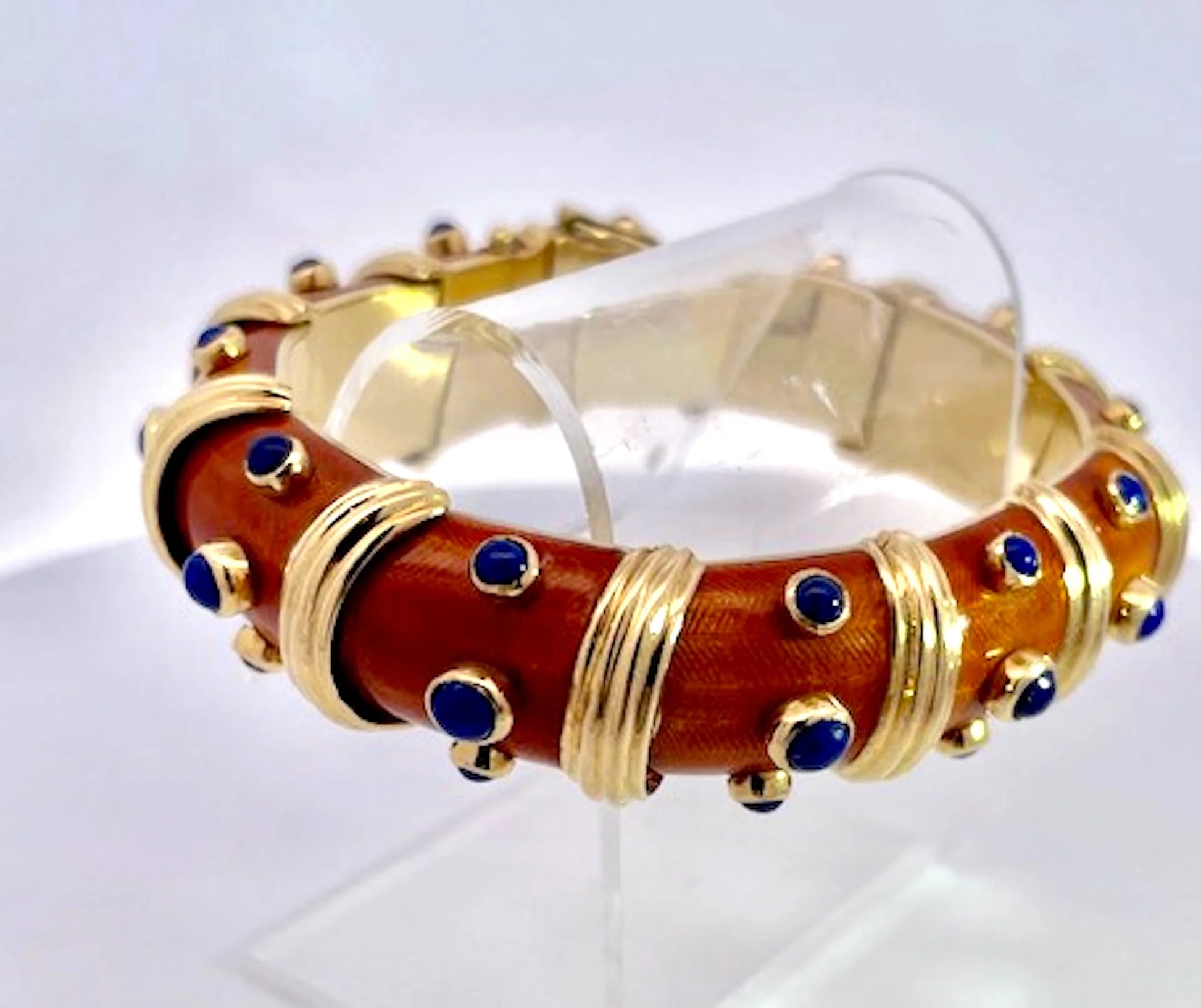 18K Guilloche Enamel Bracelet w/ Lapis lazuli inserts