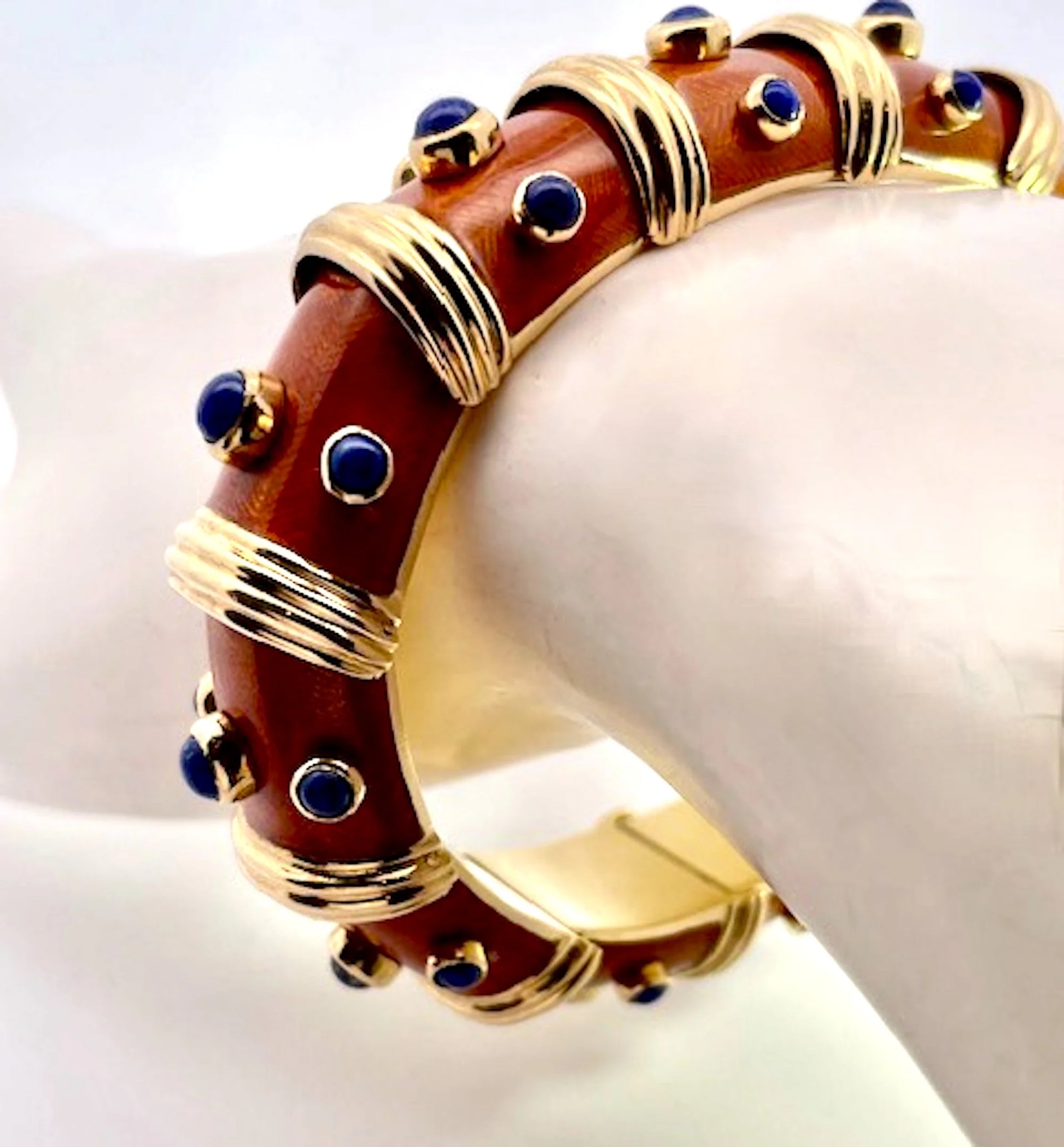 18K Guilloche Enamel Bracelet w/ Lapis lazuli inserts