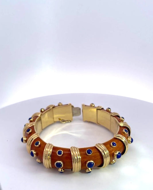 18K Guilloche Enamel Bracelet w/ Lapis lazuli inserts
