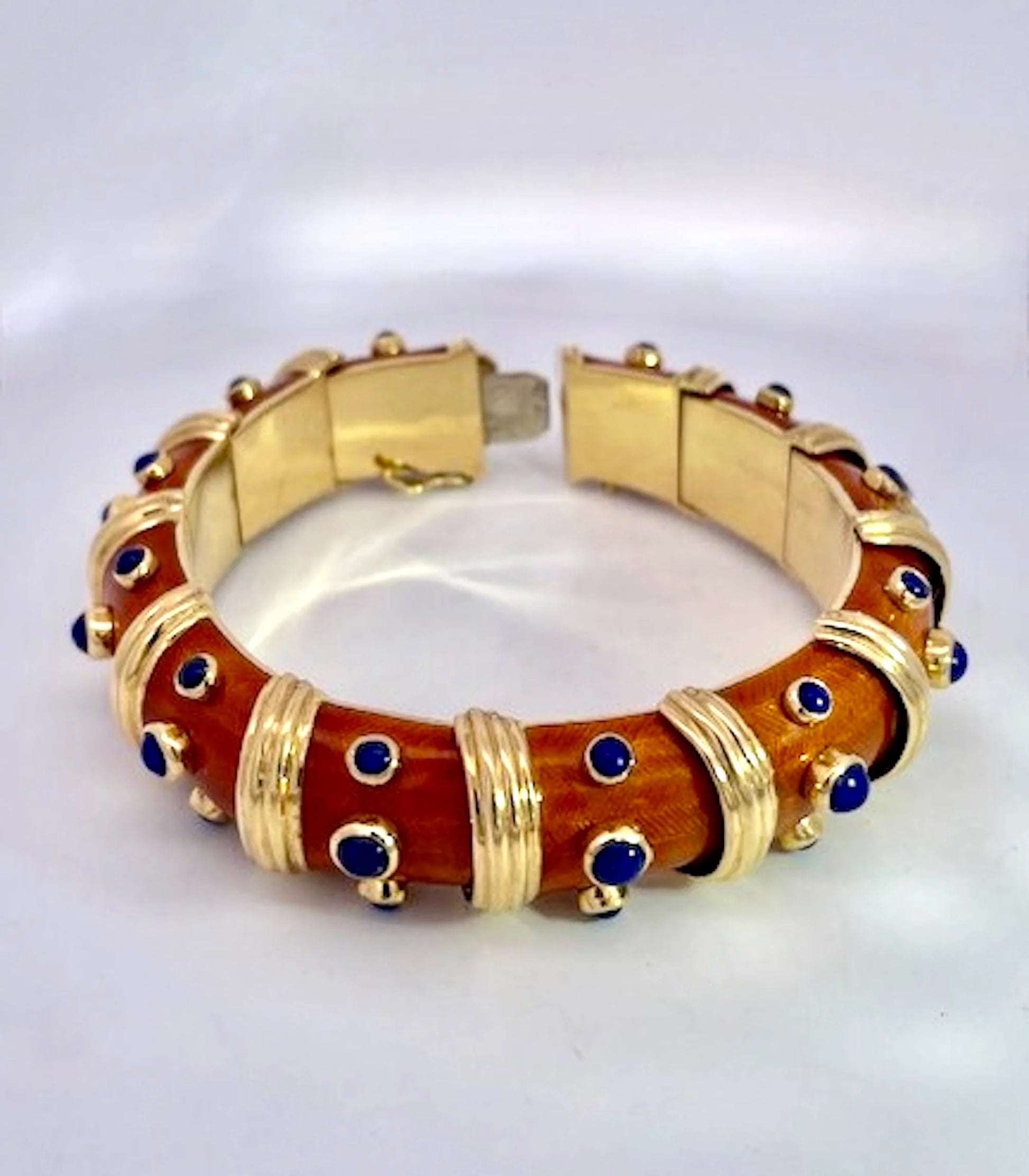 18K Guilloche Enamel Bracelet w/ Lapis lazuli inserts