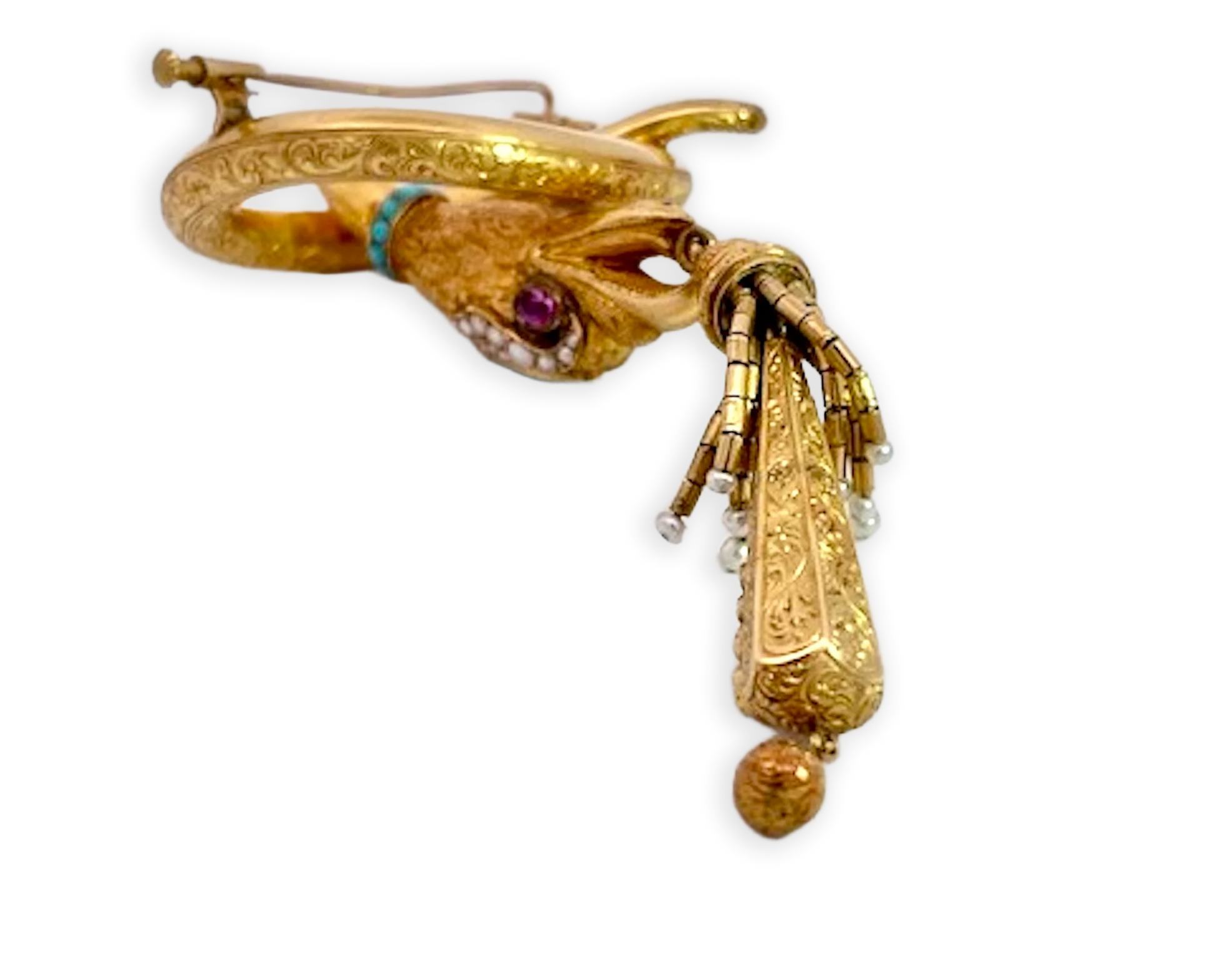 Snake Pendant Brooch 18K French