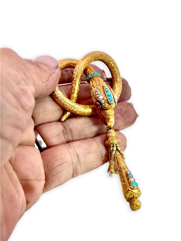 Snake Pendant Brooch 18K French