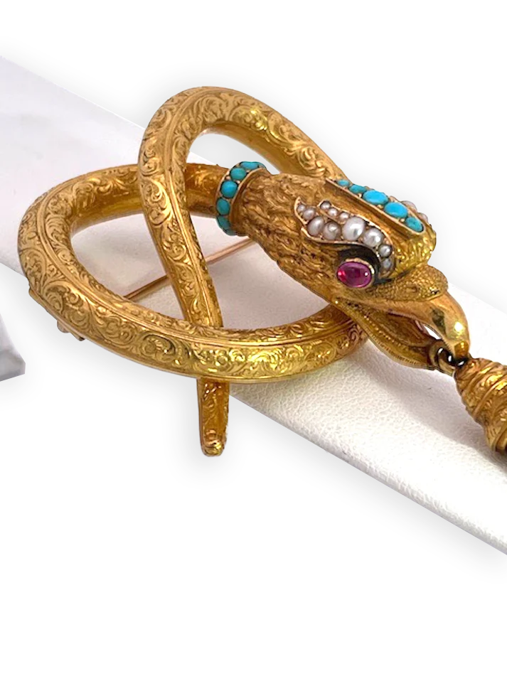 Snake Pendant Brooch 18K French