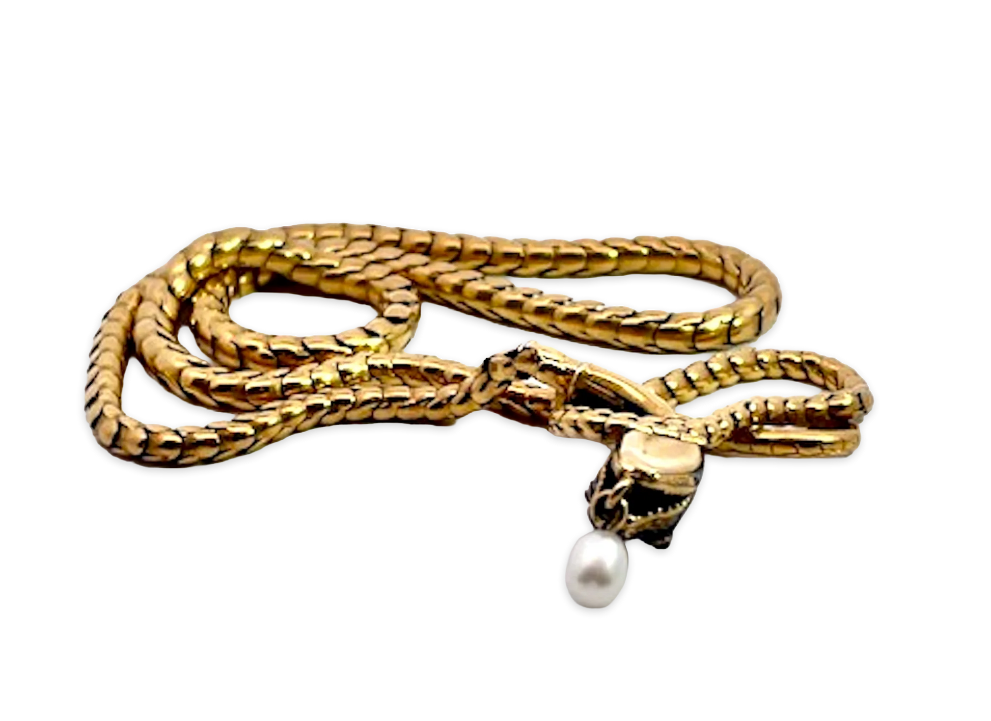 Snake Necklace 15K Yellow Gold Cobalt Blue Enamel 17