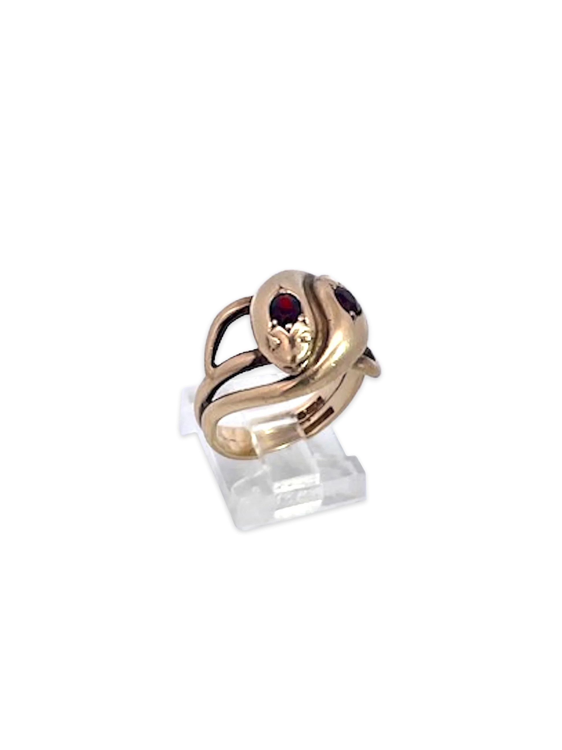 14K Yellow Gold Double Snake ring with Garnets