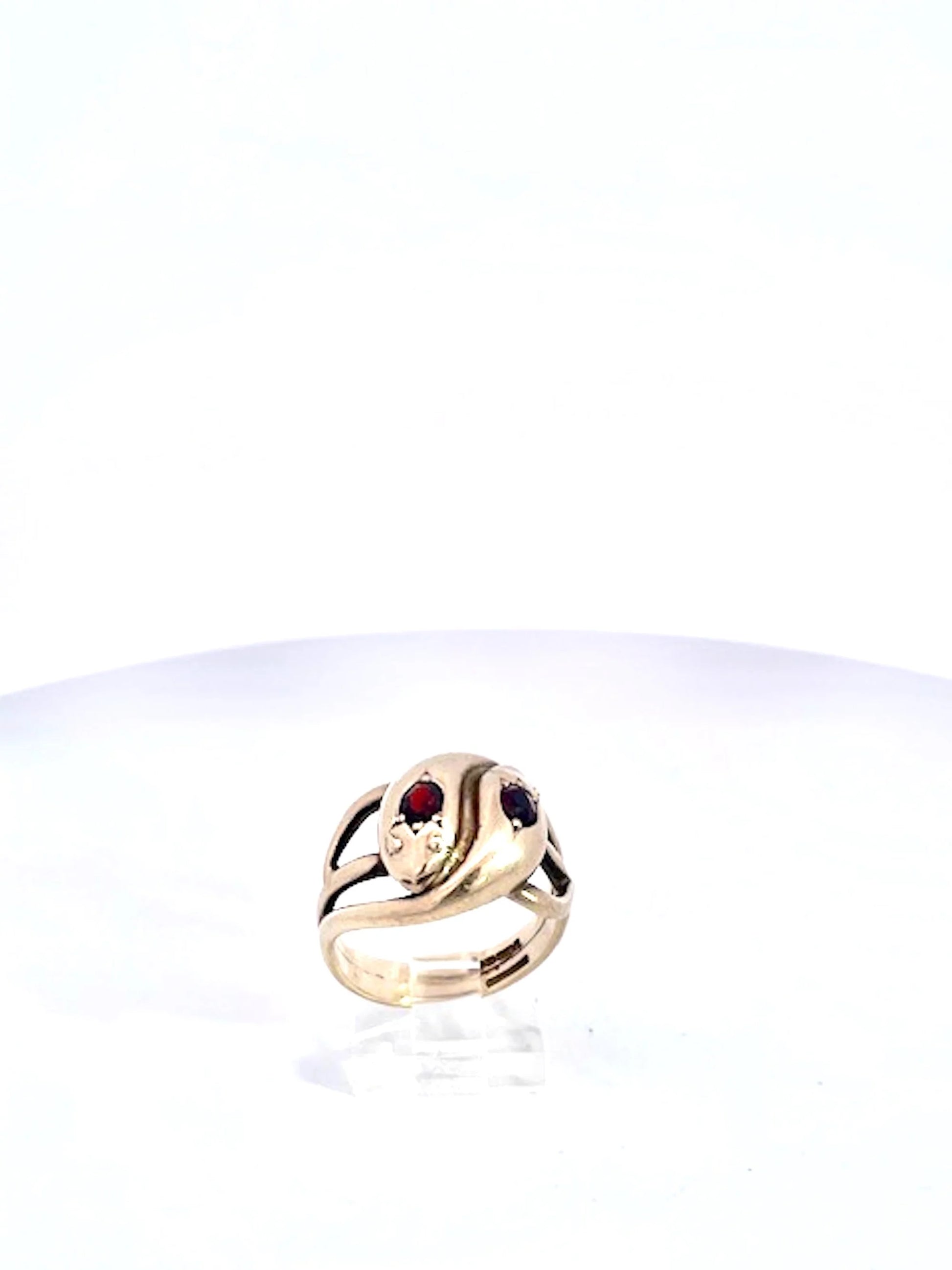 14K Yellow Gold Double Snake ring with Garnets