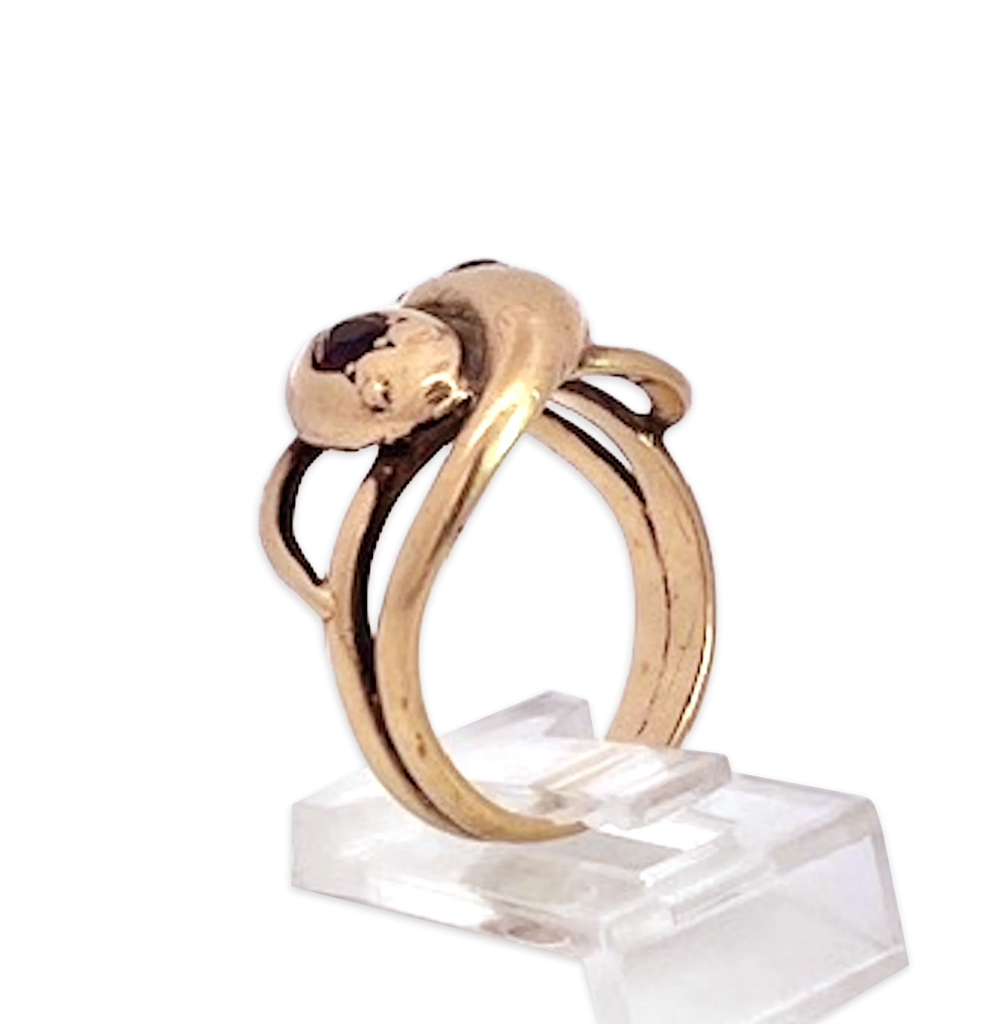 14K Yellow Gold Double Snake ring with Garnets