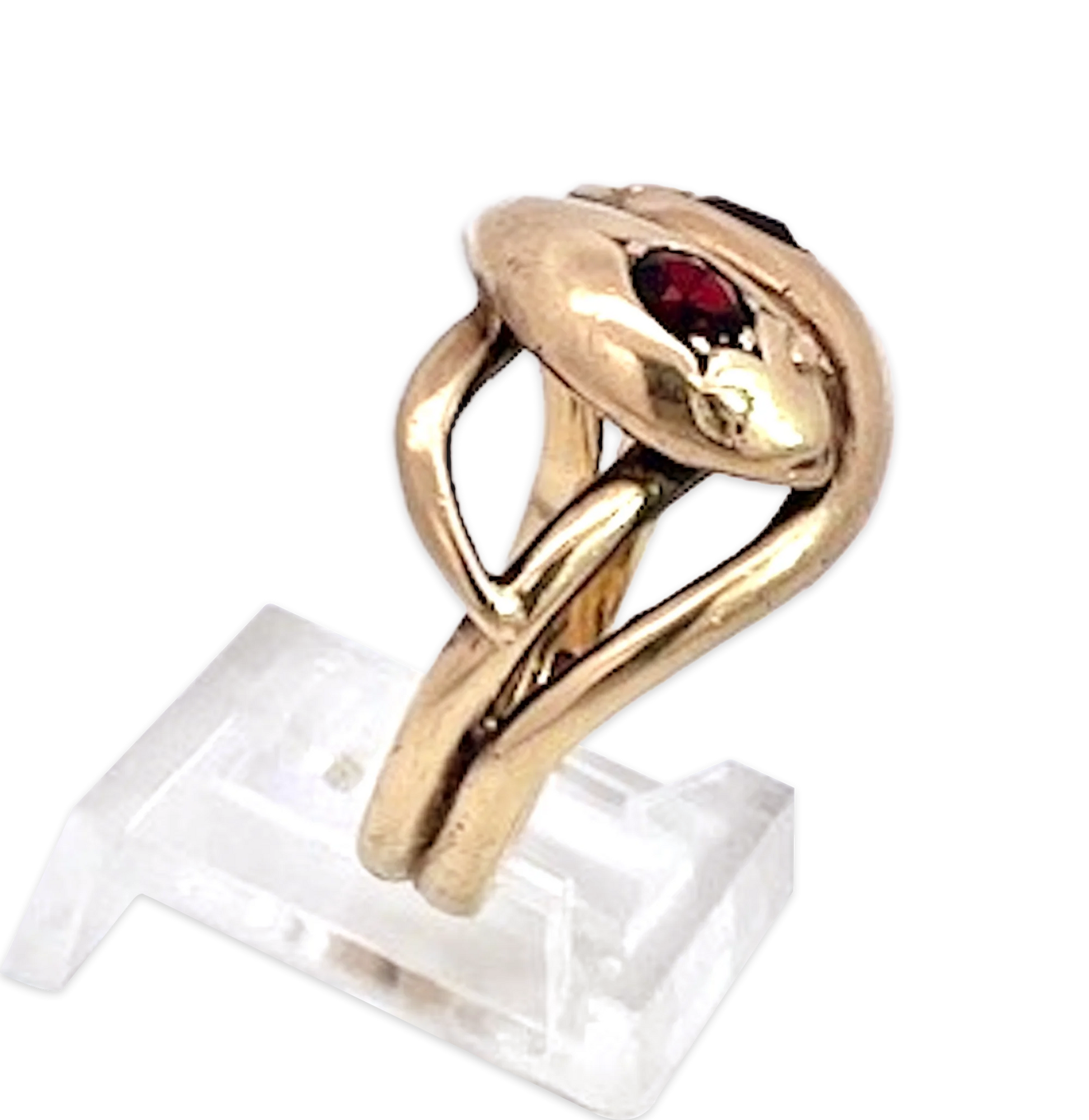 14K Yellow Gold Double Snake ring with Garnets