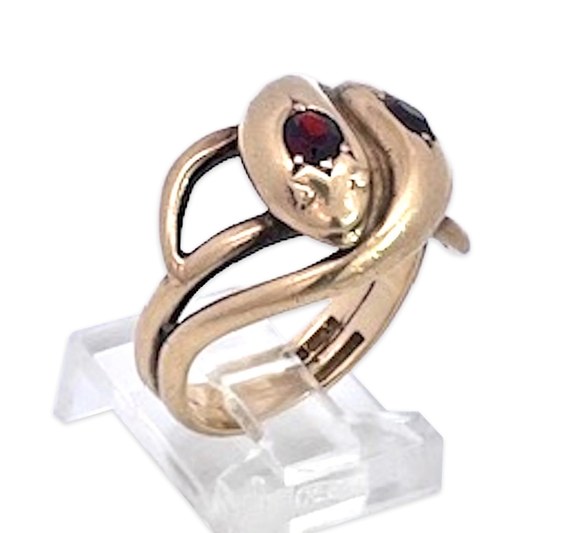 14K Yellow Gold Double Snake ring with Garnets