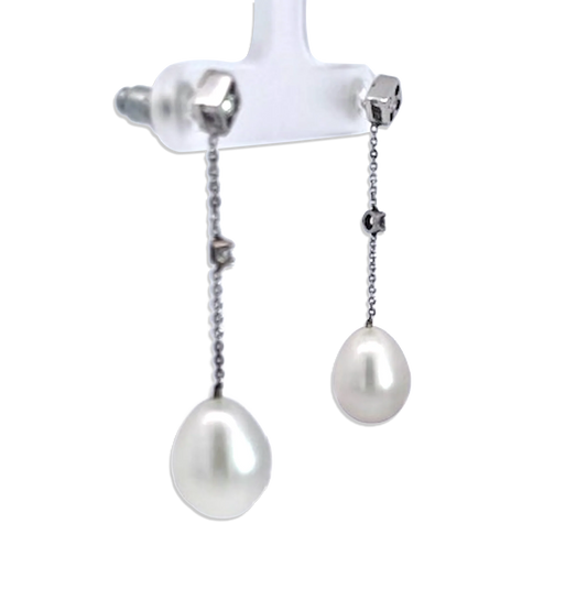 18K White Gold Pearl Drop Earrings