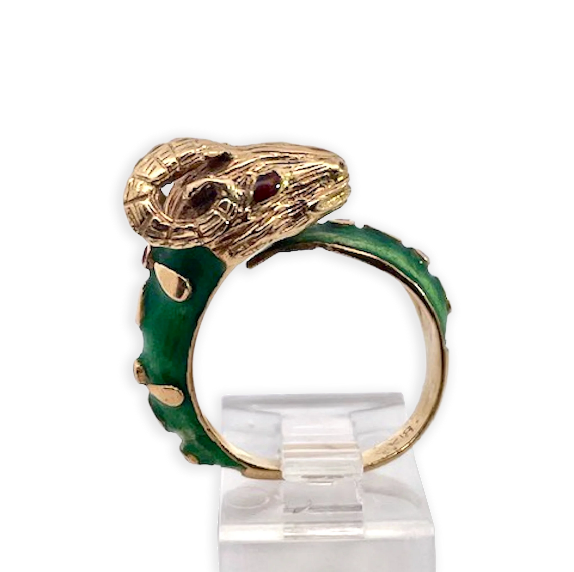 Enamel Ram Ring with Rubies 14 & 18K Yellow Gold