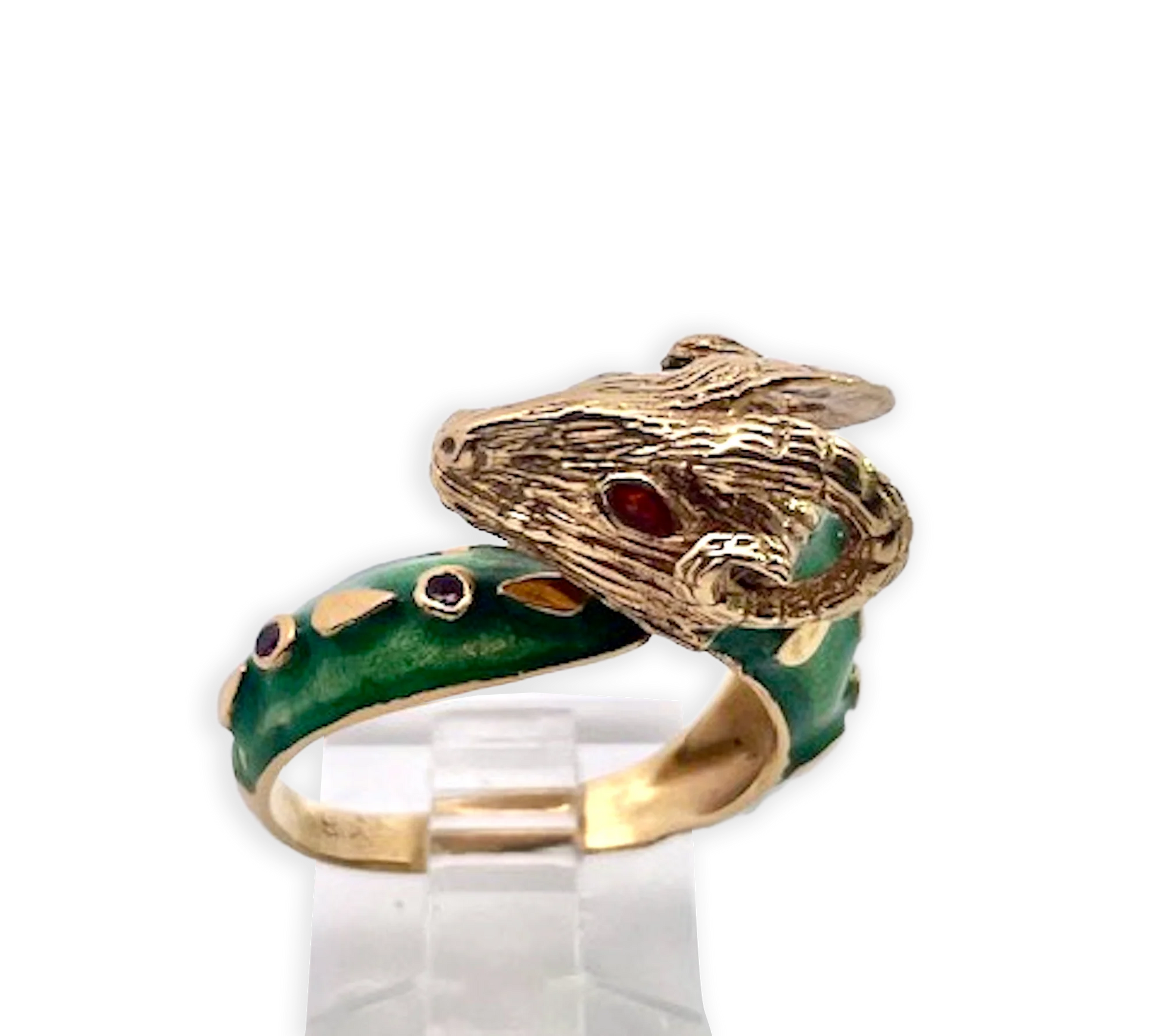Enamel Ram Ring with Rubies 14 & 18K Yellow Gold