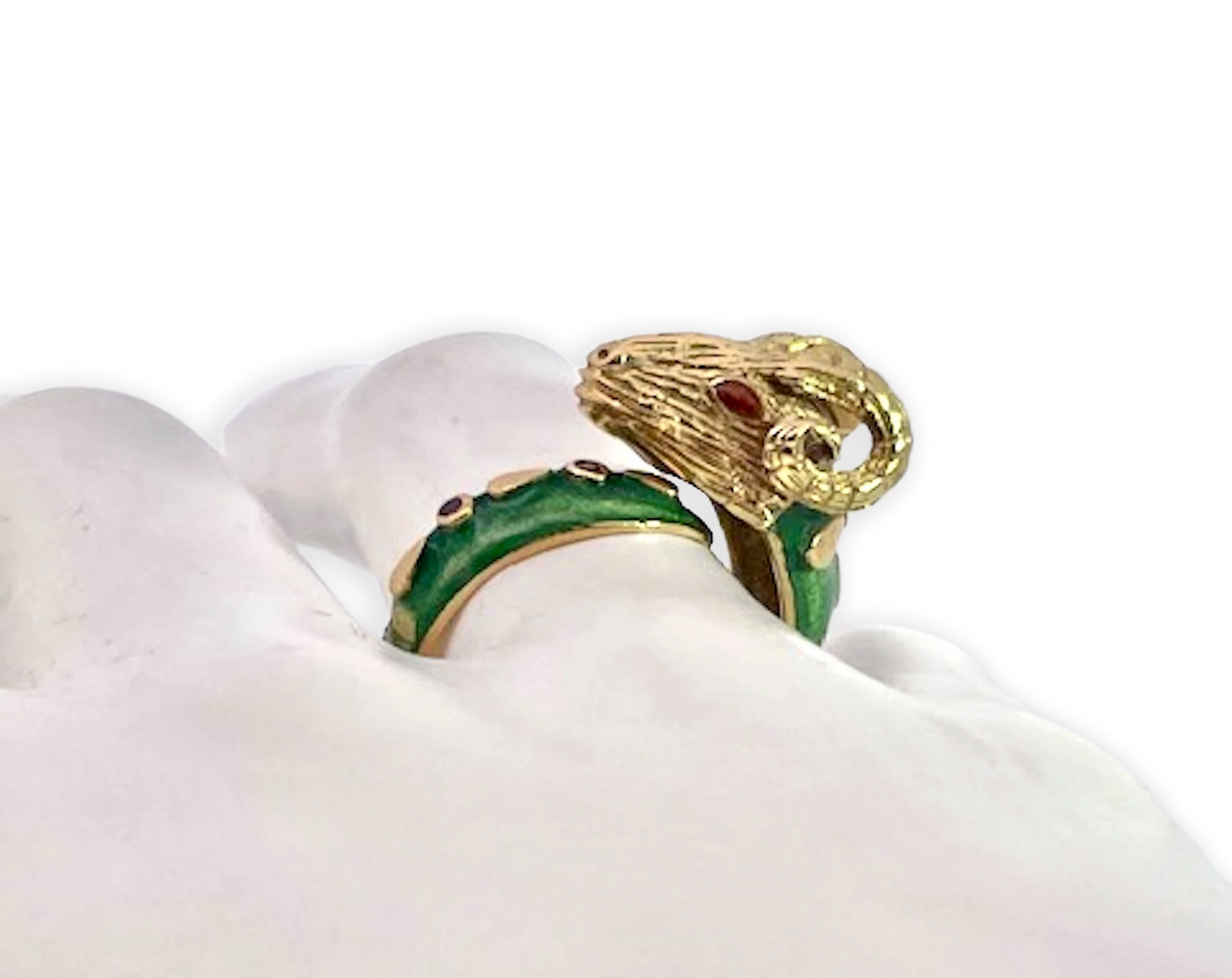 Enamel Ram Ring with Rubies 14 & 18K Yellow Gold
