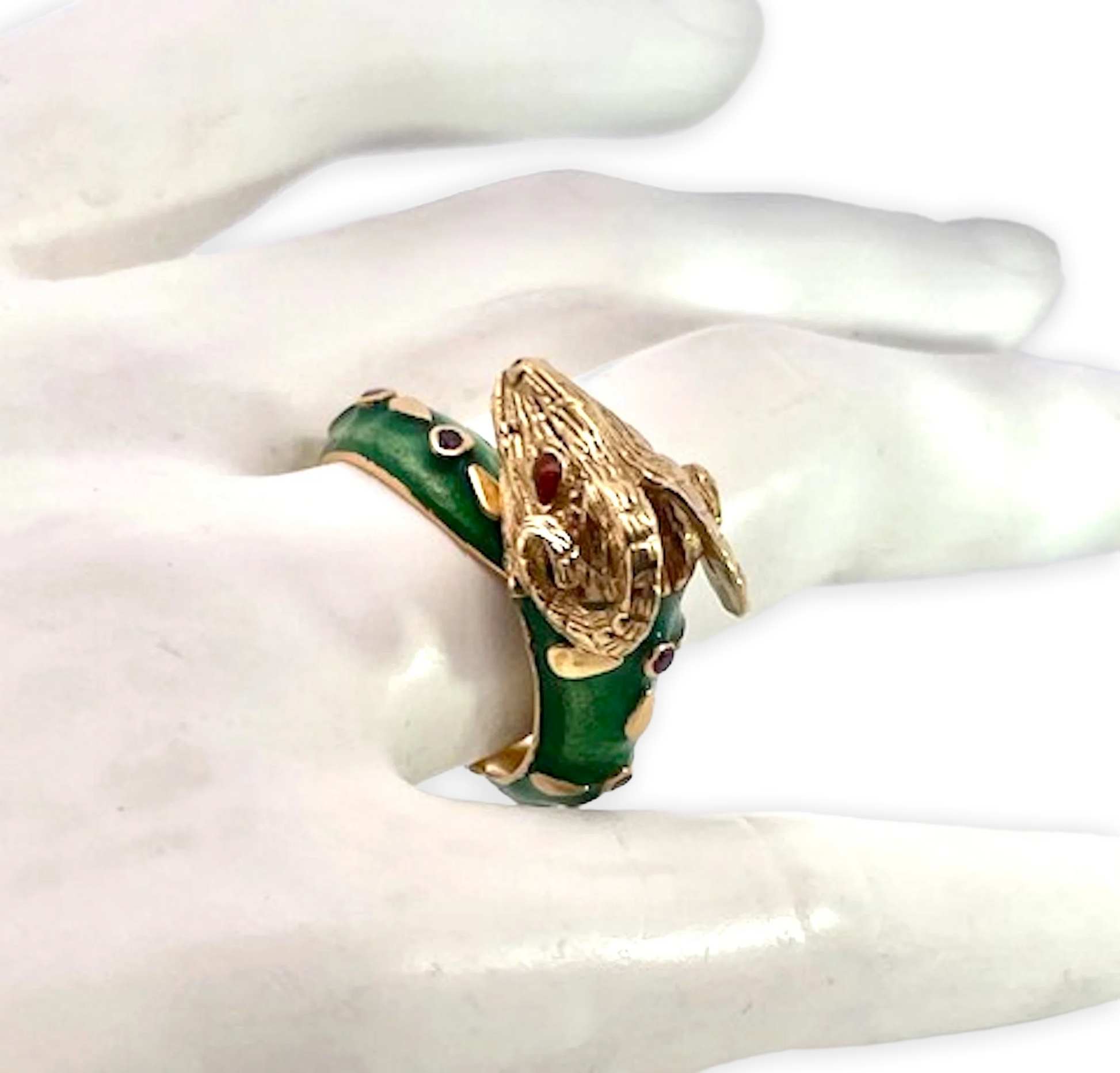 Enamel Ram Ring with Rubies 14 & 18K Yellow Gold