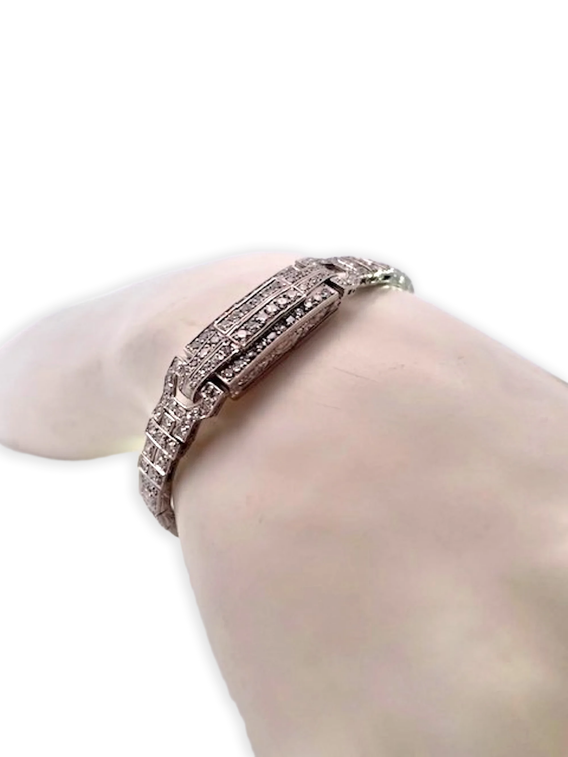 Art Deco Platinum 14K White Gold Diamond Bracelet