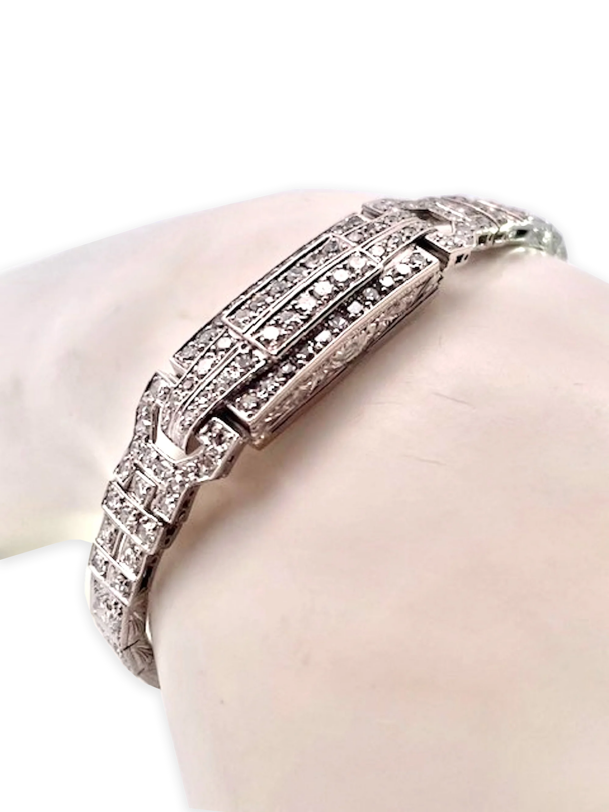 Art Deco Platinum 14K White Gold Diamond Bracelet