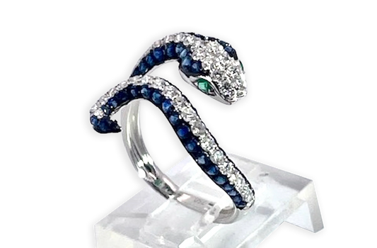 Sapphire Diamond Snake Ring 18K
