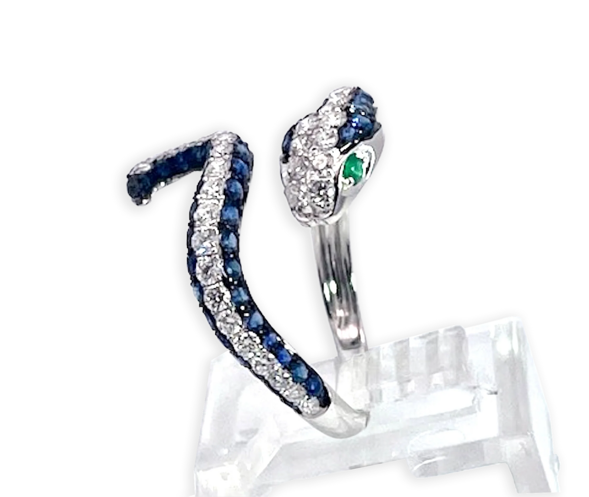 Sapphire Diamond Snake Ring 18K