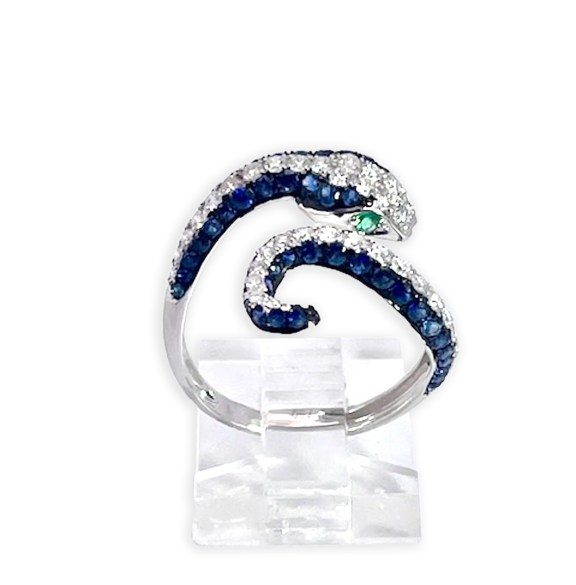 Sapphire Diamond Snake Ring 18K