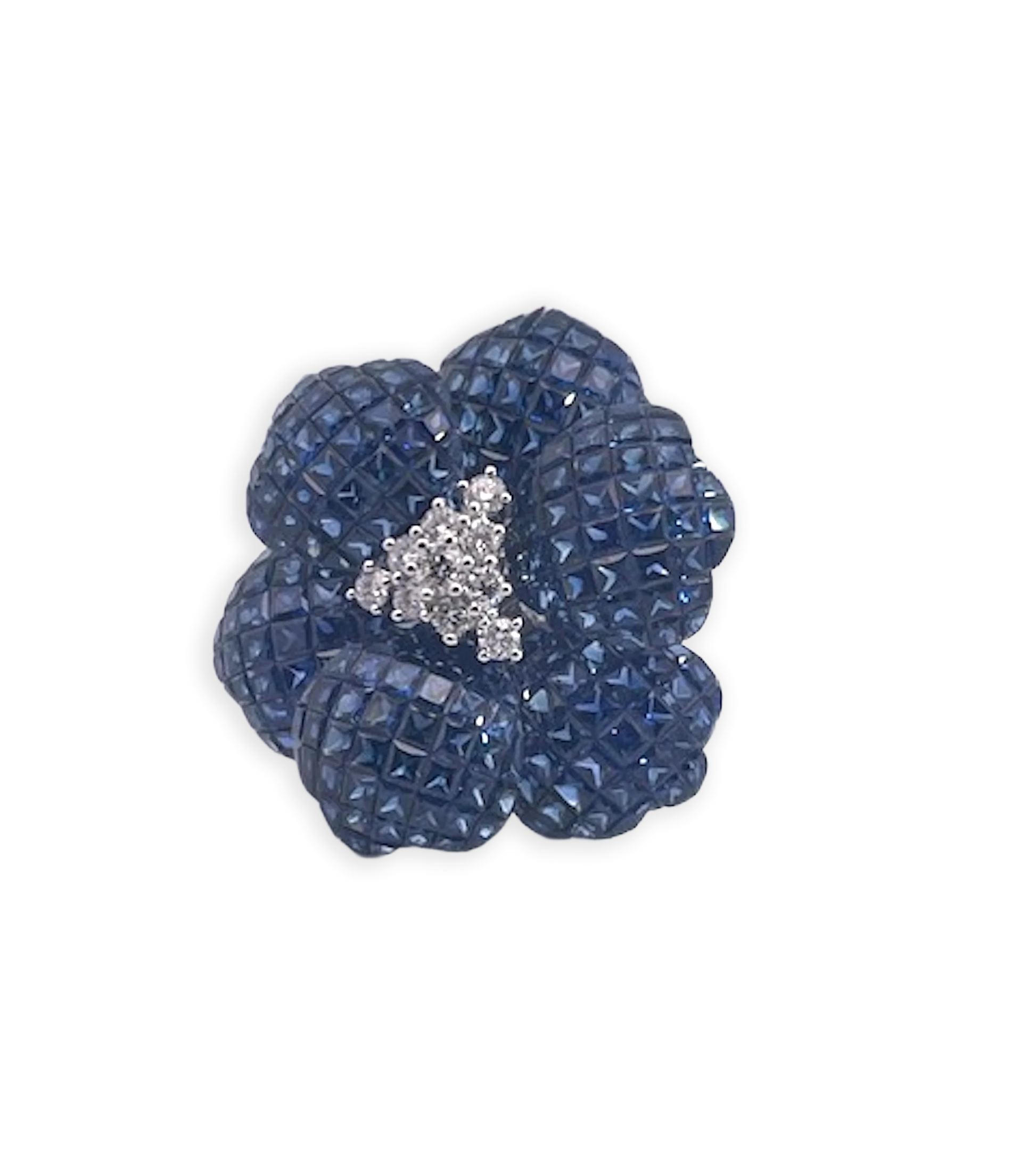 Huge Sapphire Diamond Flower Ring 18K