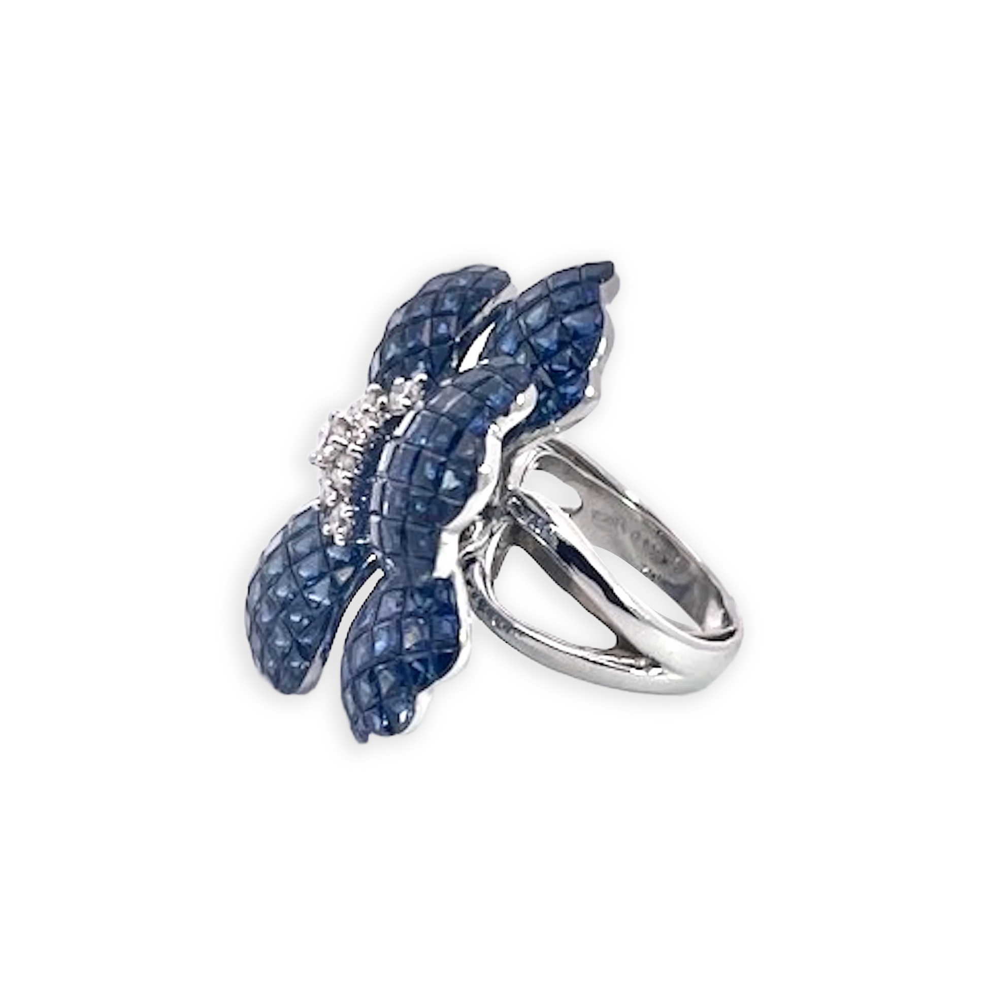 Huge Sapphire Diamond Flower Ring 18K