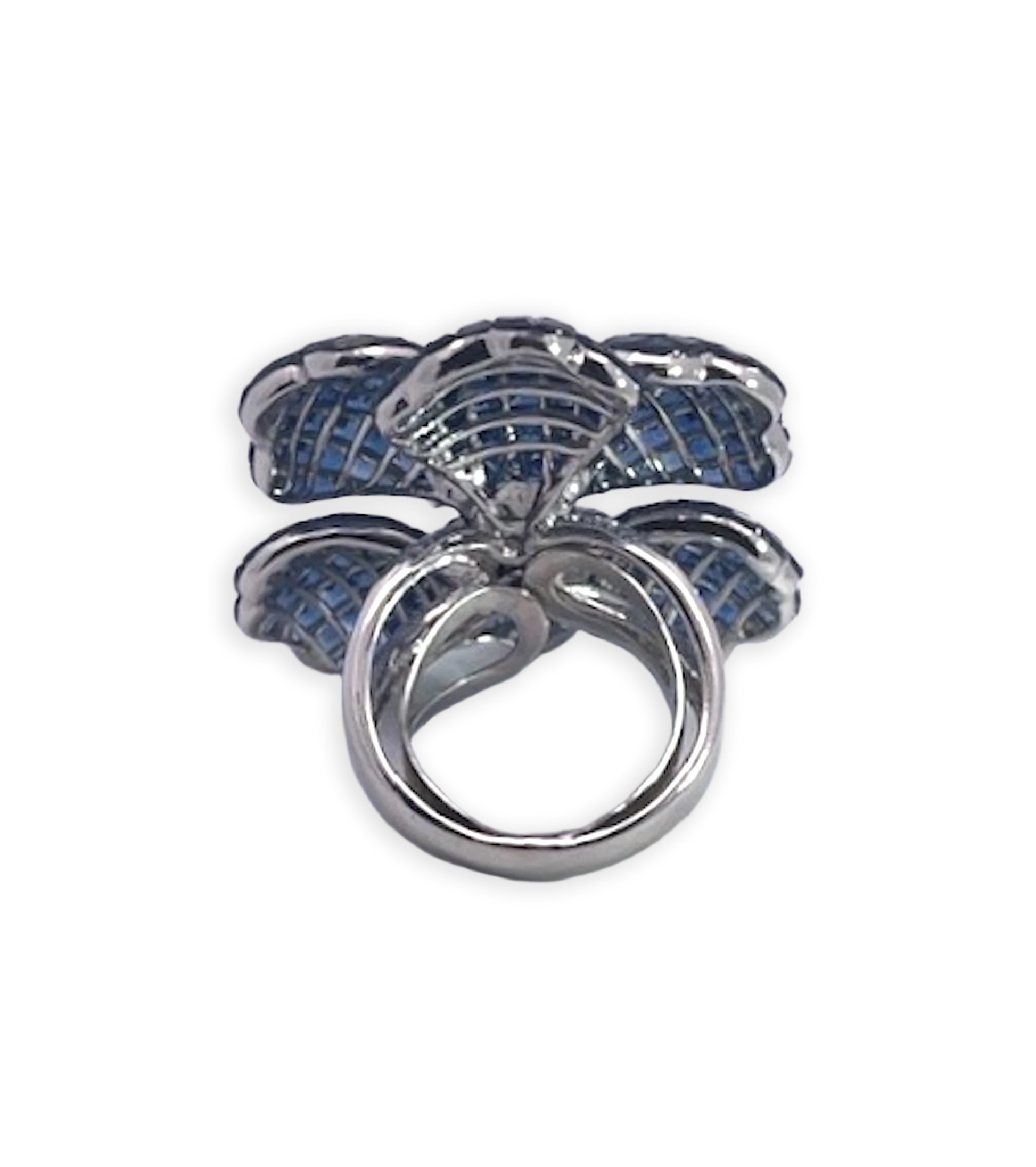 Huge Sapphire Diamond Flower Ring 18K
