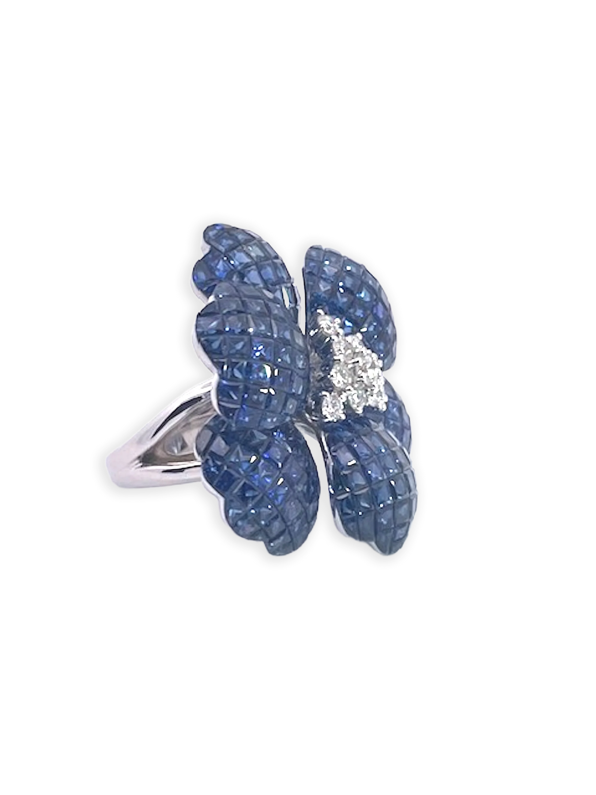 Huge Sapphire Diamond Flower Ring 18K