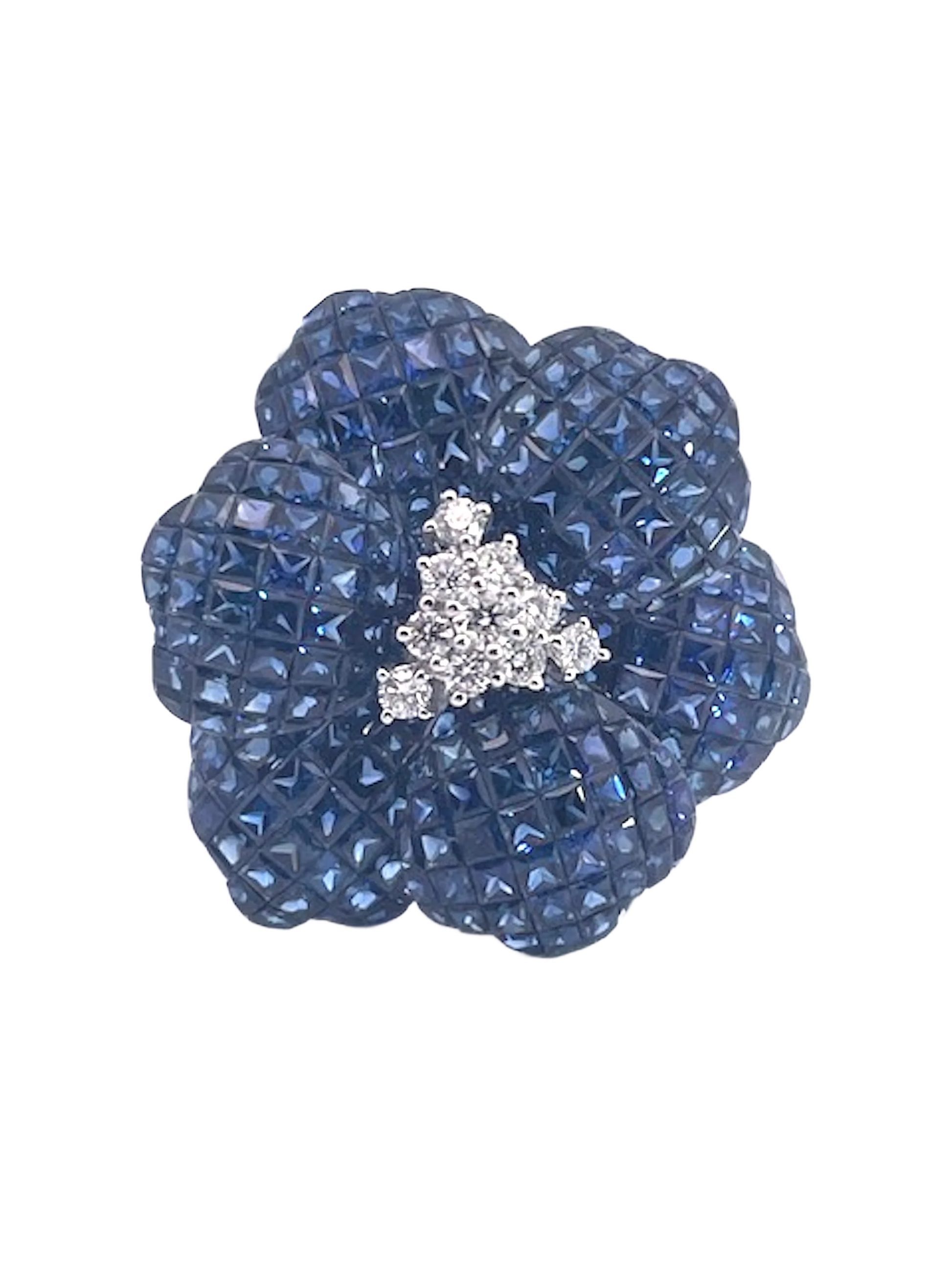 Huge Sapphire Diamond Flower Ring 18K