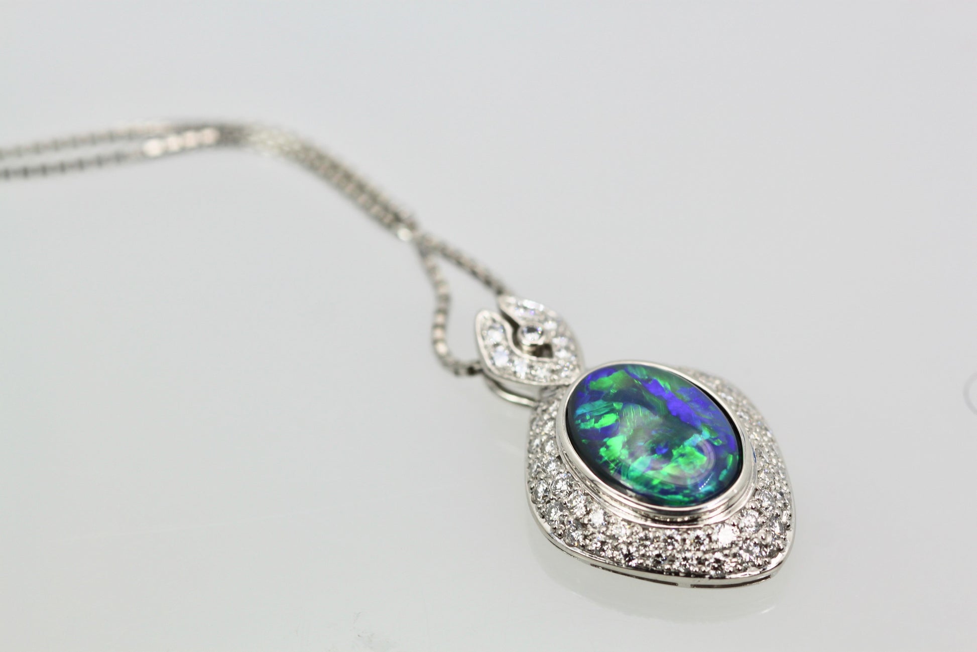 Black Opal Platinum Diamond Pendant