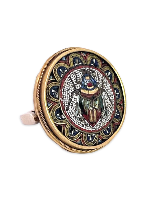 Egyptian Micro Mosaic Scarab Ring 18K
