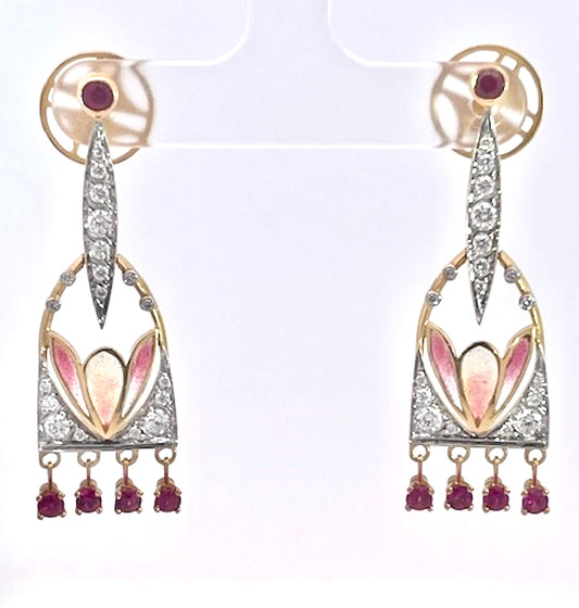 Masriera Diamond Ruby Enamel Chandelier Drop Earrings