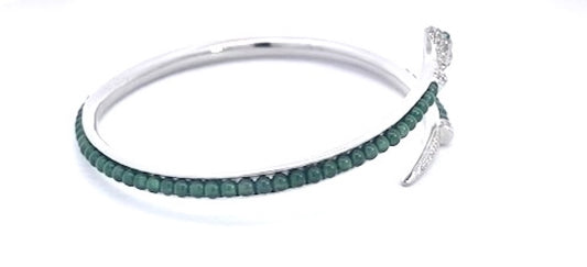 Serpent Wrap Bangle with Green Jade Beads and Cubic Zirconia