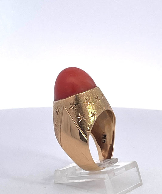 1940s Yellow Gold Mediterranean Coral Cocktail Ring, Unique Design