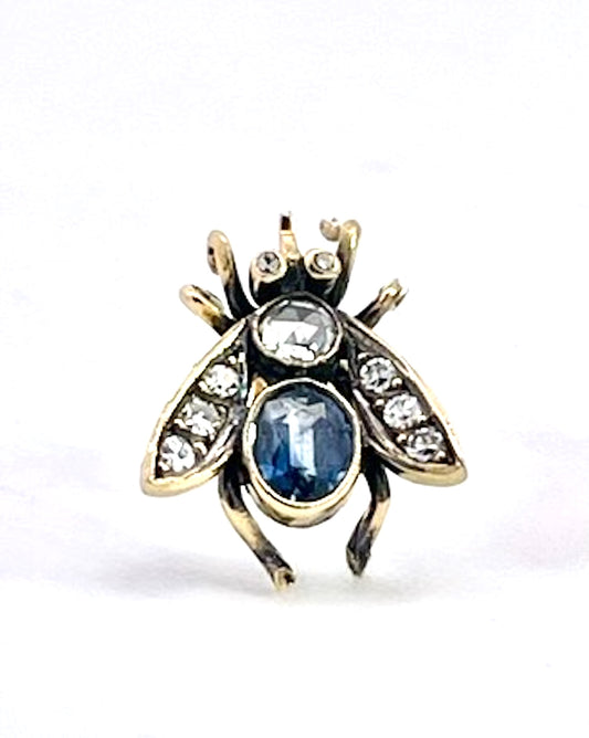 Antique Gold and Silver Bee Earrings with Sapphires and Diamonds