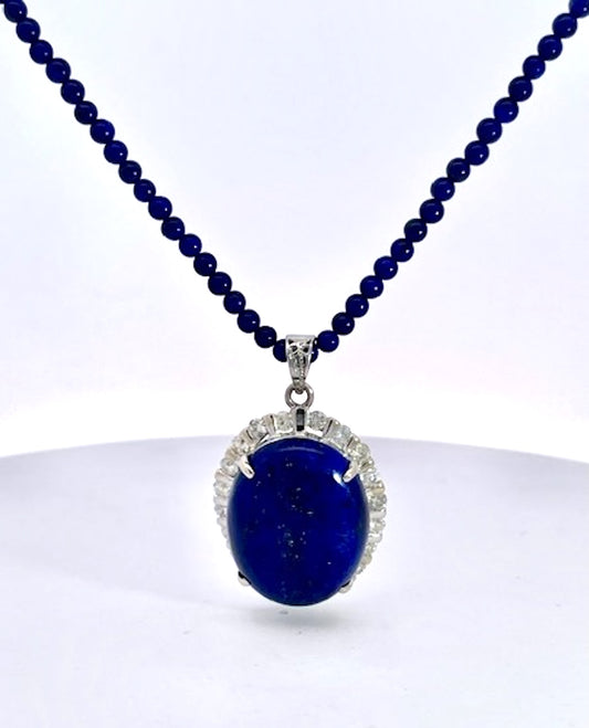 Lapis Lazuli Pendant on Lapis bead chain