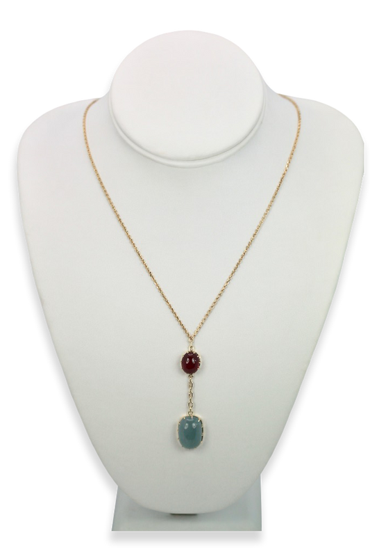 Aquamarine & Ruby Cabochon Necklace