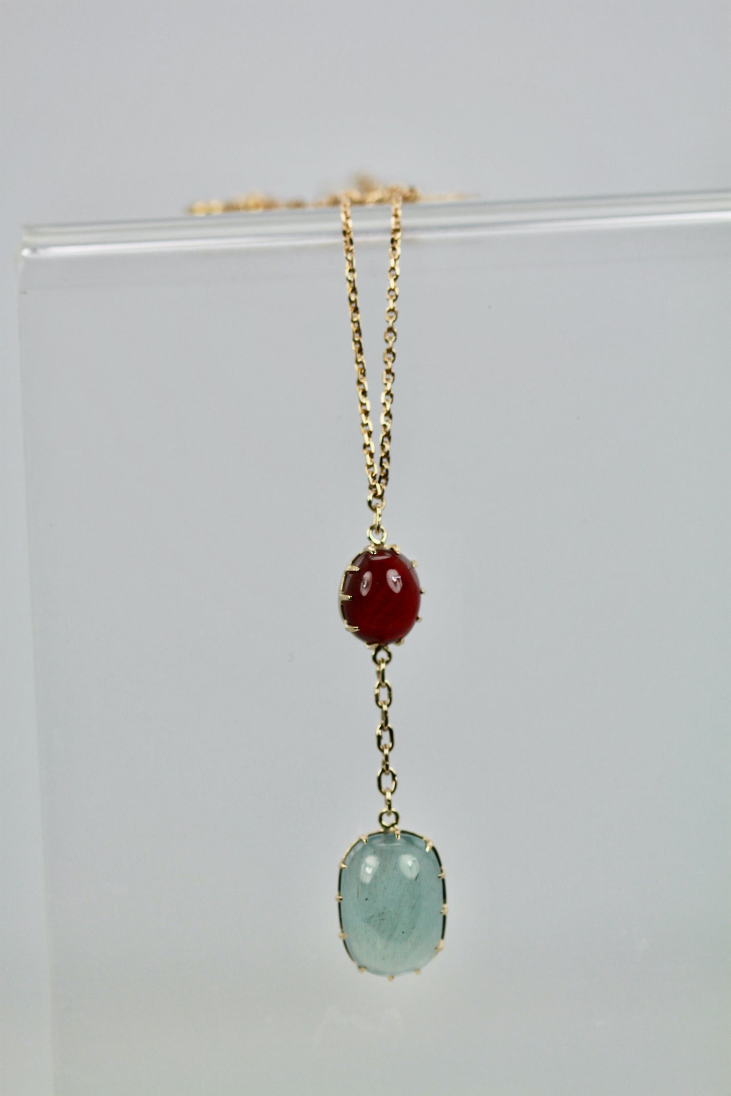 14K Gold Cabochon Gem Necklace